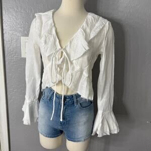 12th Tribe Guilliana White Ruffle Blouse, White, S